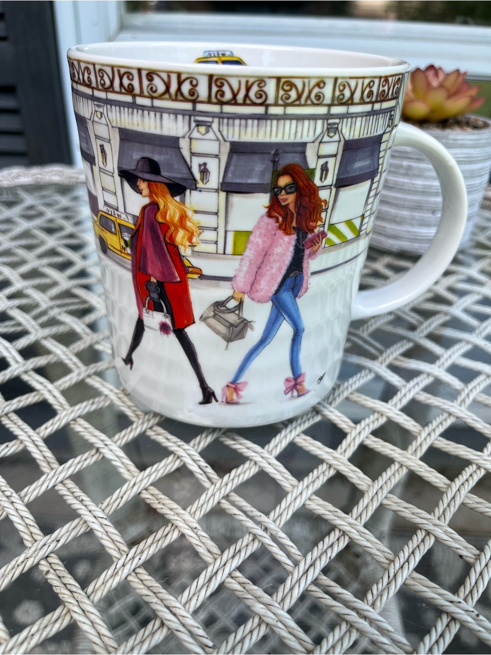 Rongrong Devoe Fashion Girls New York Taxi Oversized Ceramic Coffee Mug